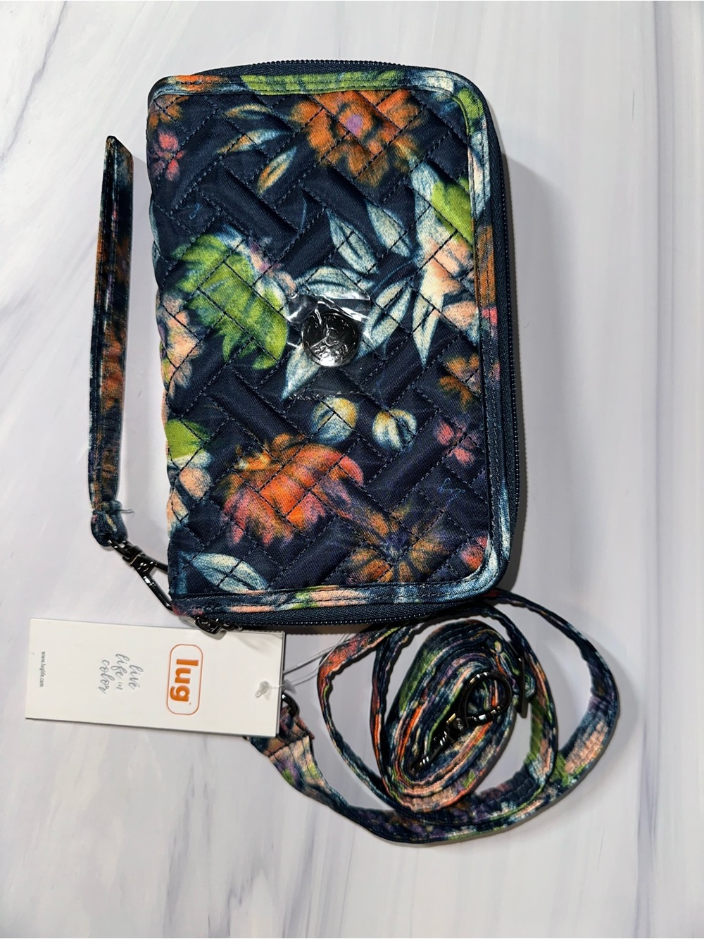 Lug Quickstep quilted Bloom Navy convertible wallet / crossbody- NEW